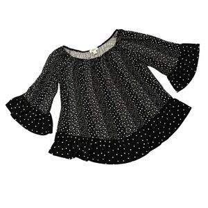 MACY'S STYLE & CO Blouse Peasant style HeartsHalf sleeve Ruffles Pullover B & W
